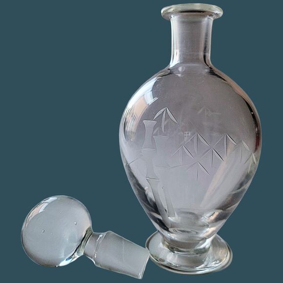 Vintage 1930s Etched Bamboo Motif Noritake Crystal Decanter - Picture 3 of 5